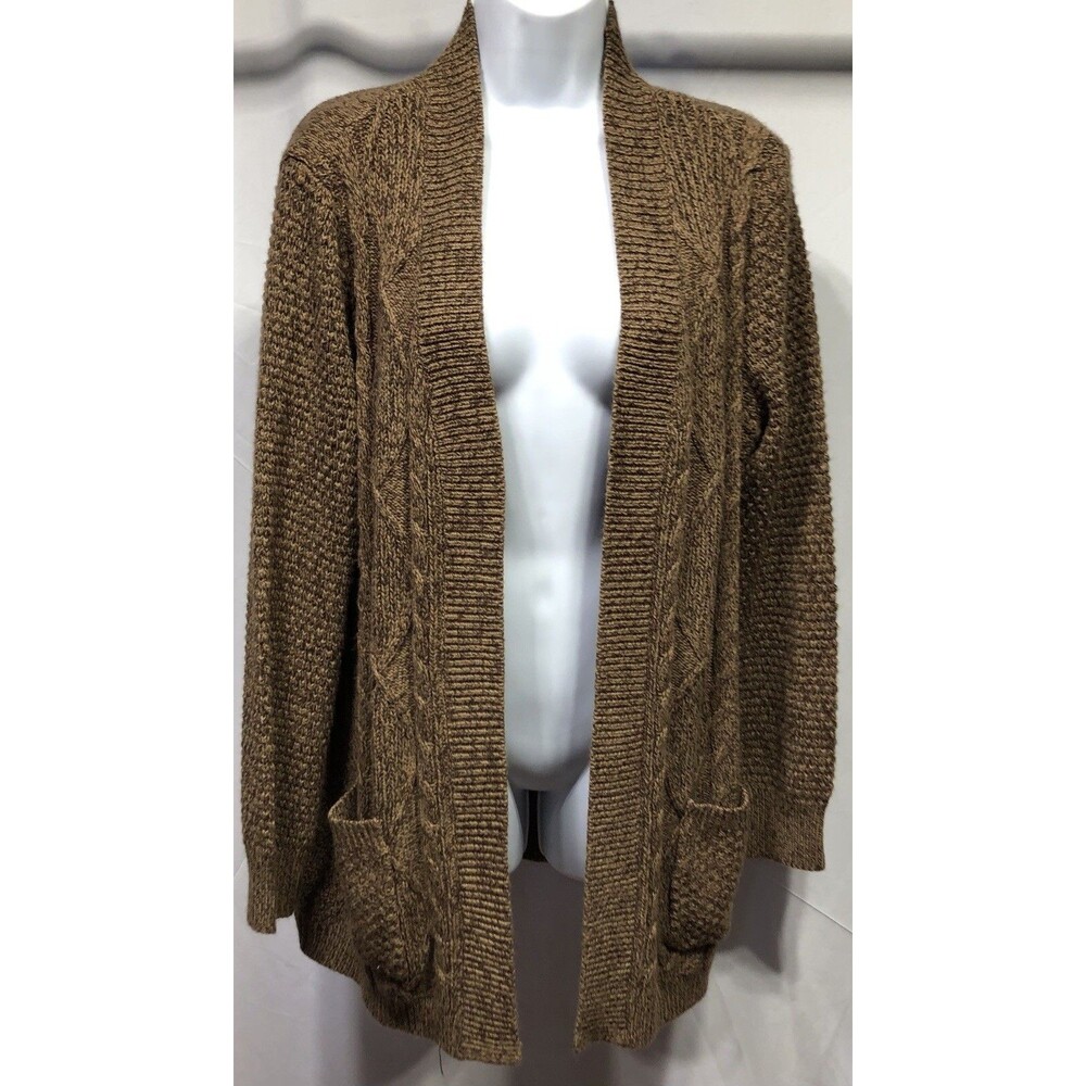 Faded Glory Open Cardigan Sweater XL Brown Marl Shawl Collar Grunge Boho Cottage